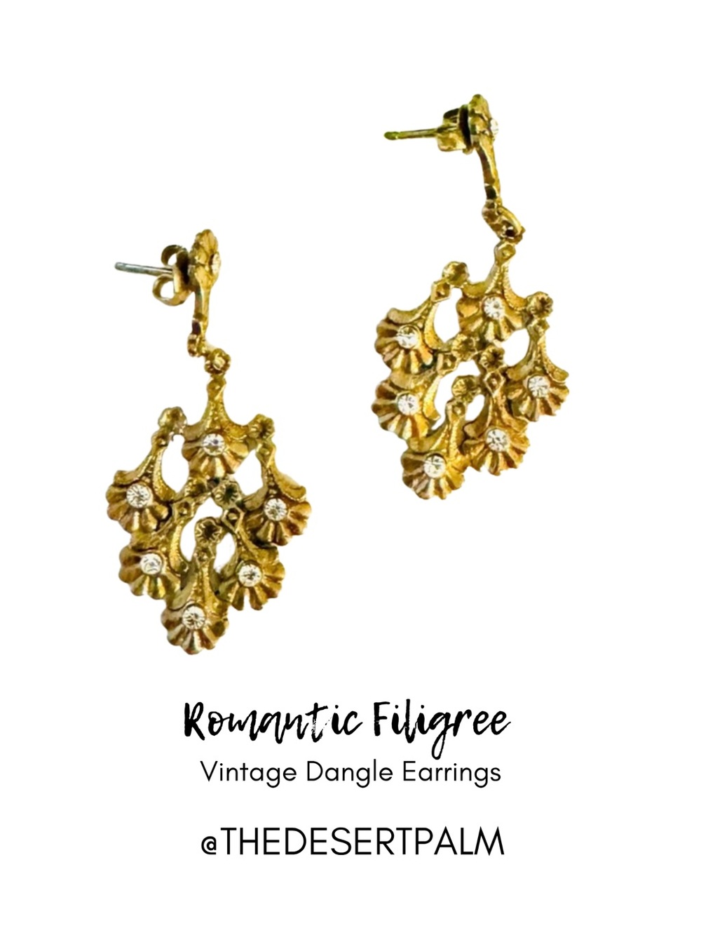 Vintage Gold Tone Filigree Dangle Earrings Romantic Statement Style